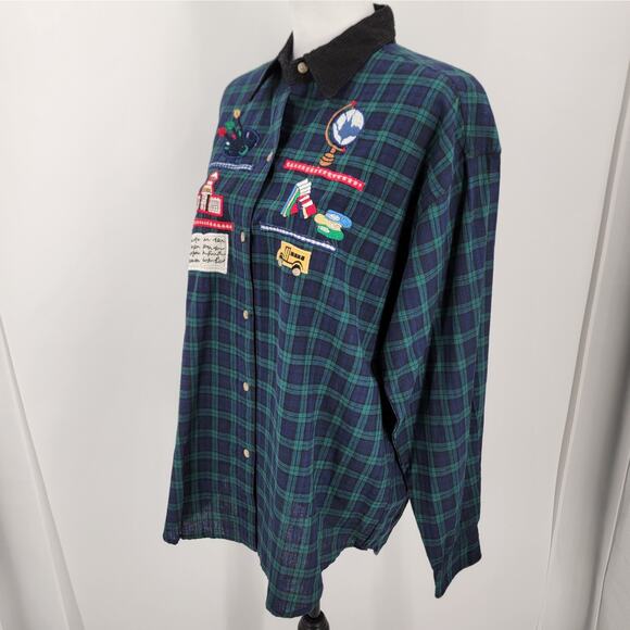 BSA Shirt Womens Large Plaid Blue Green Embroidered School Patches Teacher - Picture 3 of 12